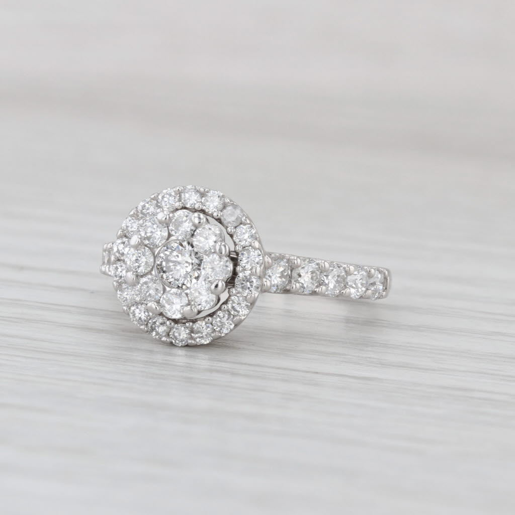 Vintage 1.28ctw Diamond Cluster Halo Engagement Ring 14k White Gold Size 7