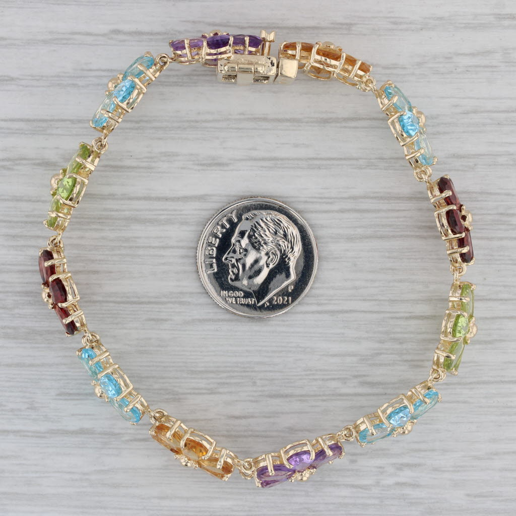 Gray 43.8ctw Gemstone Flower Bracelet 10k Gold 7" Garnet Topaz Peridot Amethyst