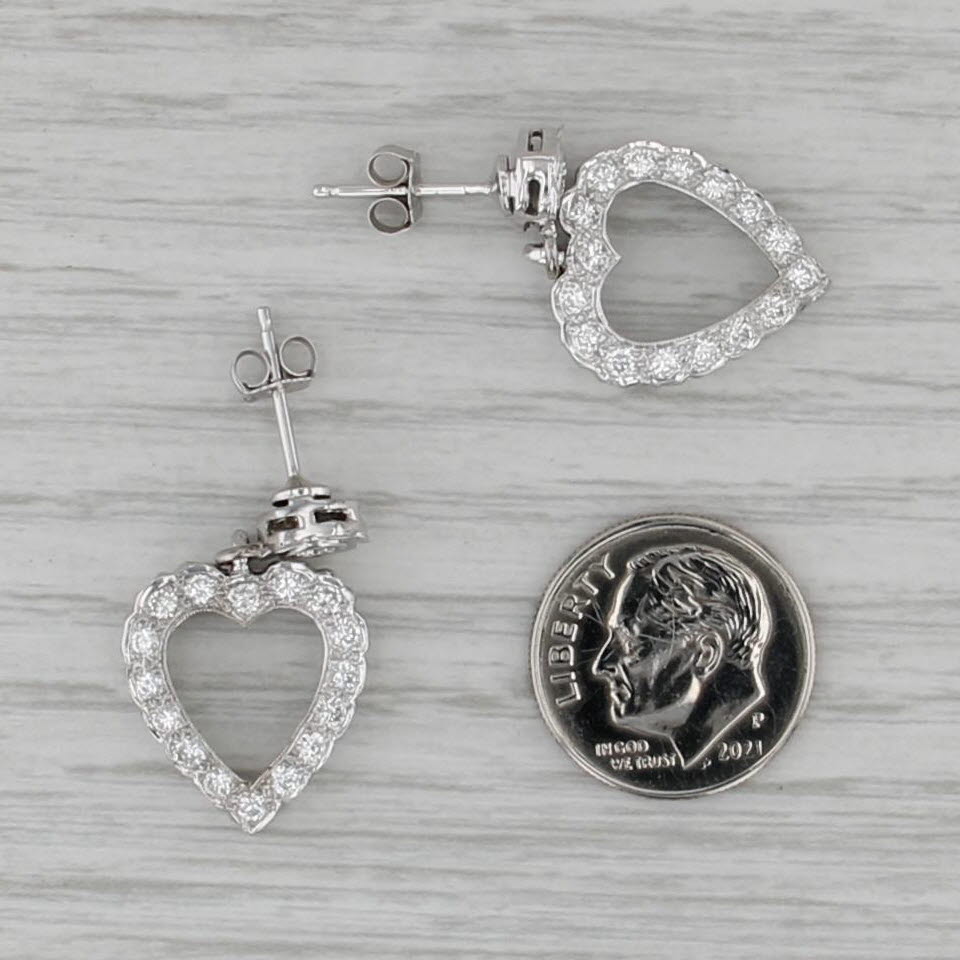 1.10ctw Diamond Open Hearts Flower Dangle Earrings 14k White Gold