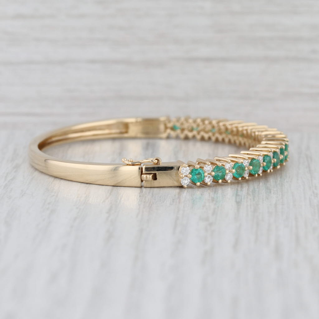 New 3.35ctw Emerald Diamond Bangle Bracelet 14k Yellow Gold 6.5" Hinged