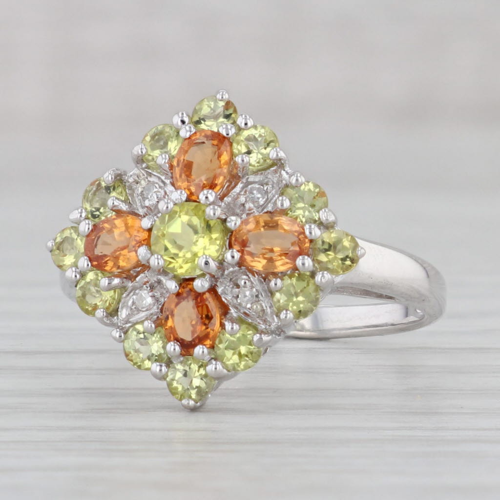 Gray 2.02ctw Tourmaline Mandarin Garnet Diamond Cluster Ring 14k White Gold Size 8