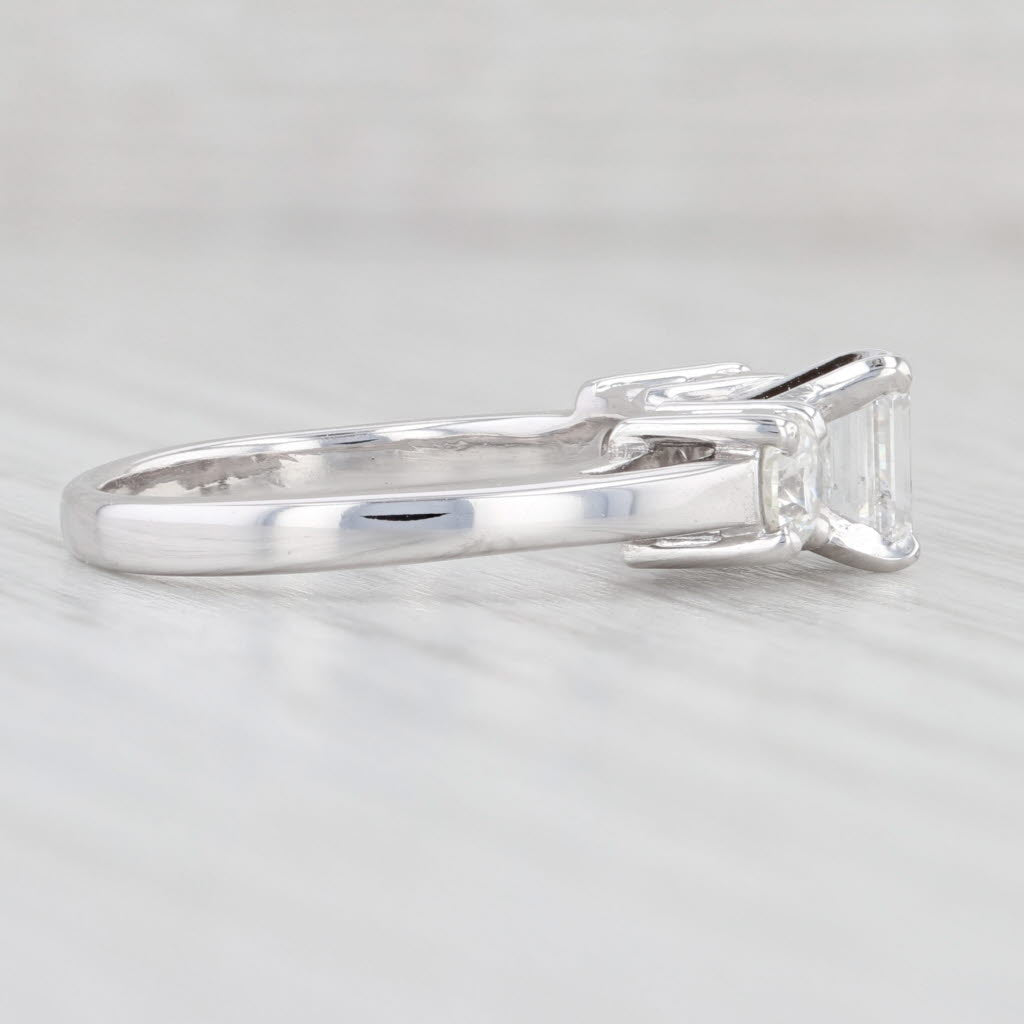 Light Gray 1.14ctw Emerald Cut Diamond Engagement Ring 14k White Gold 3-Stone Size 6.5