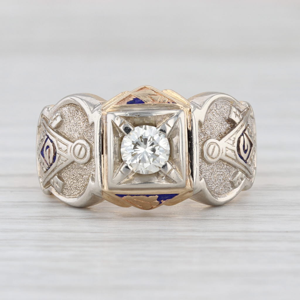 Vintage 0.50ct Diamond Masonic Ring 14k Gold Sz 9.25 Square Compass Blue Lodge