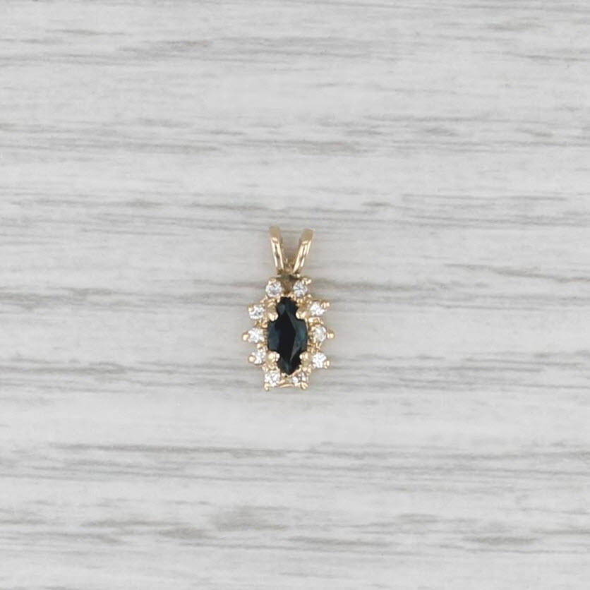 0.43ctw Marquise Blue Sapphire Diamond Halo Pendant 14k Yellow Gold Small Drop