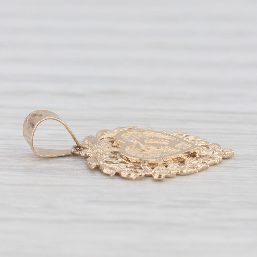 Light Gray Letter Initial D Floral Heart Pendant 14k Yellow Gold