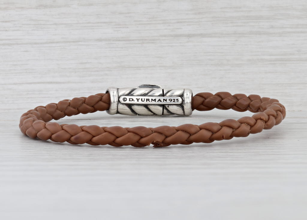 David Yurman Leather Braided Band Bracelet Sterling Silver 6.75" 5mm