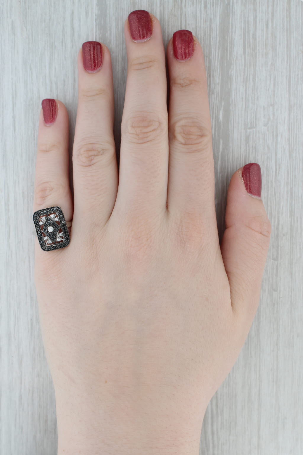 Gray 0.37ctw Black White Diamond Ring 14k White Gold Size 6.75