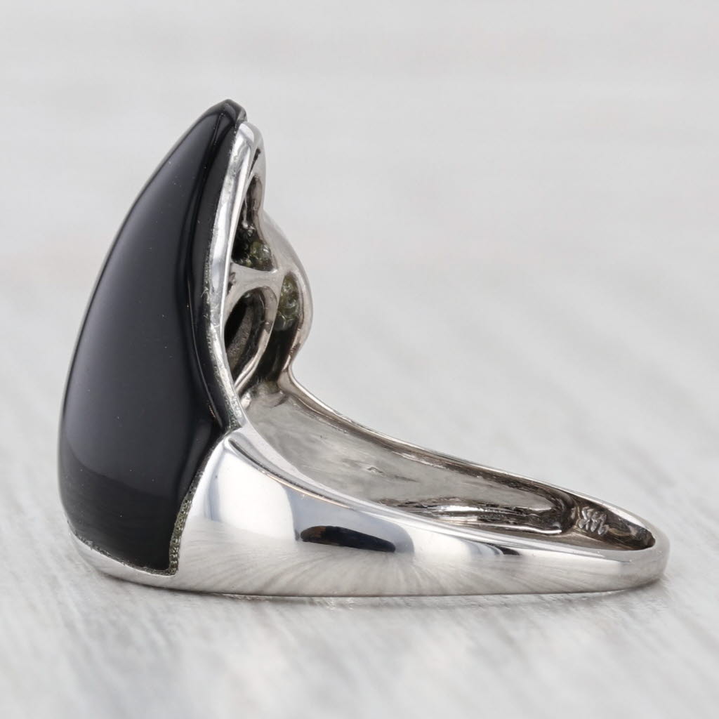 Light Gray Baroque Devitrified Black Glass Diamond Ring 14k White Gold Size 8.25 Statement