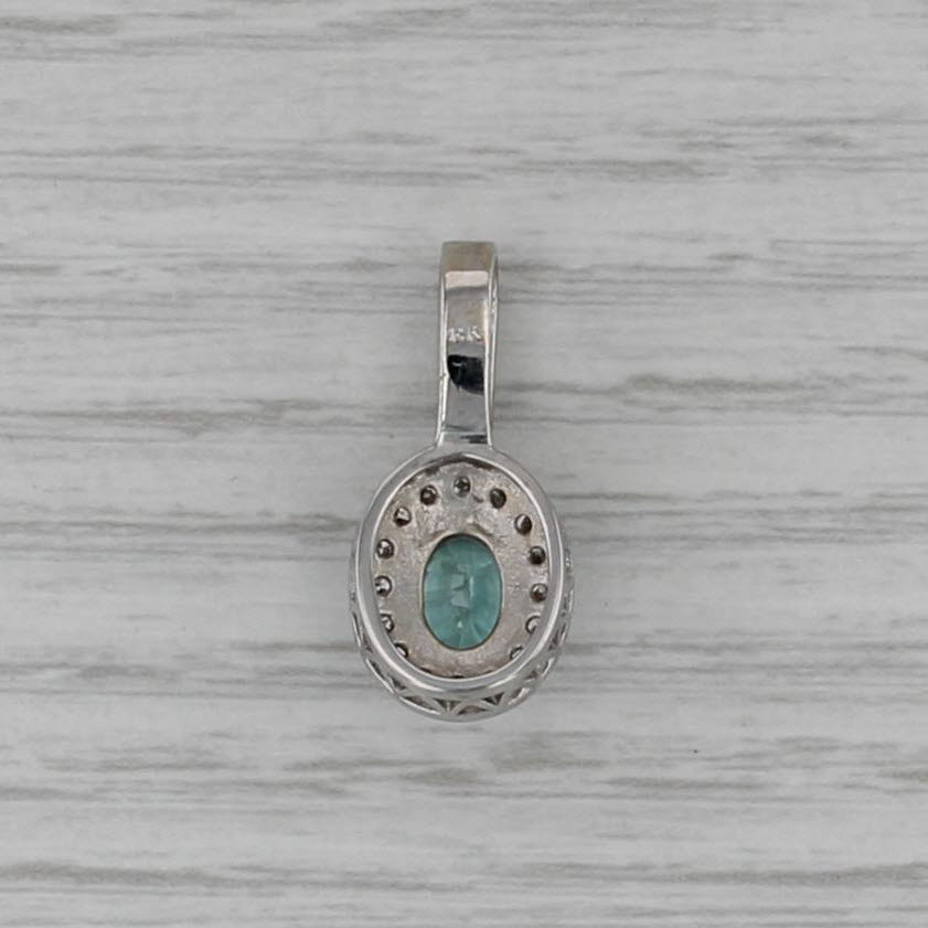 2.10ctw Blue Zircon Diamond Halo Pendant 14k White Gold Drop