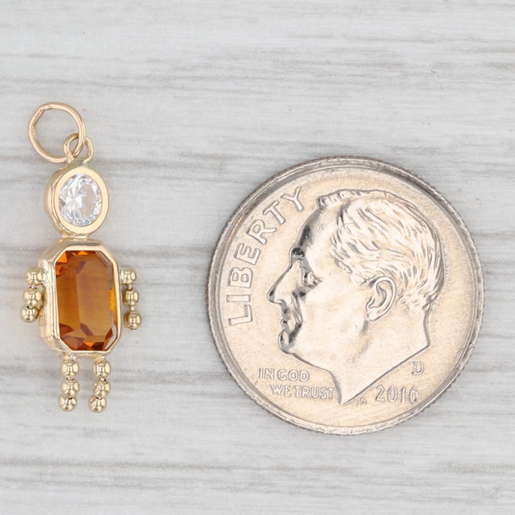Simulated Citrine November Birthstone Girl Charm 14k Gold Cubic Zirconia Pendant
