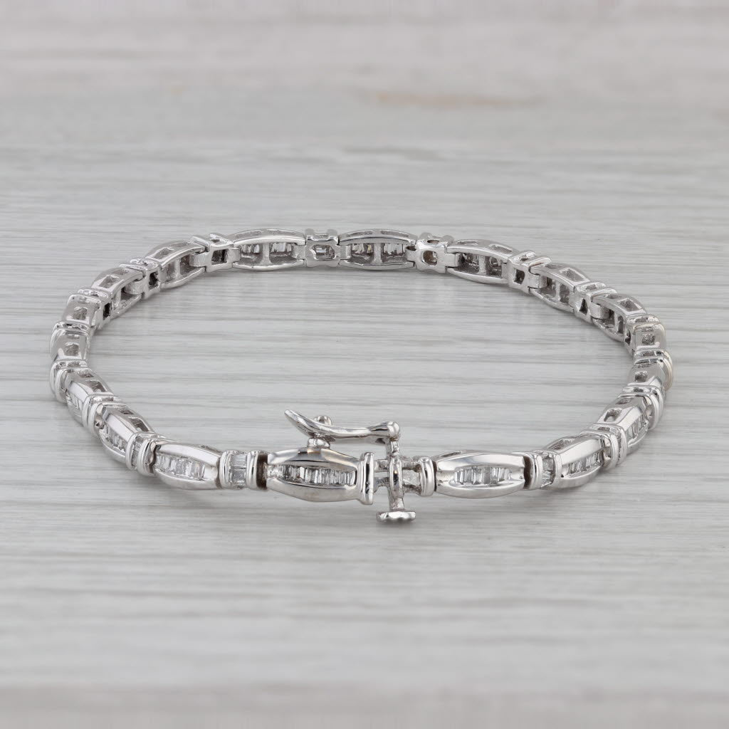 Gray 0.70ctw Diamond Baguette 14k White Gold Tennis Bracelet 8"