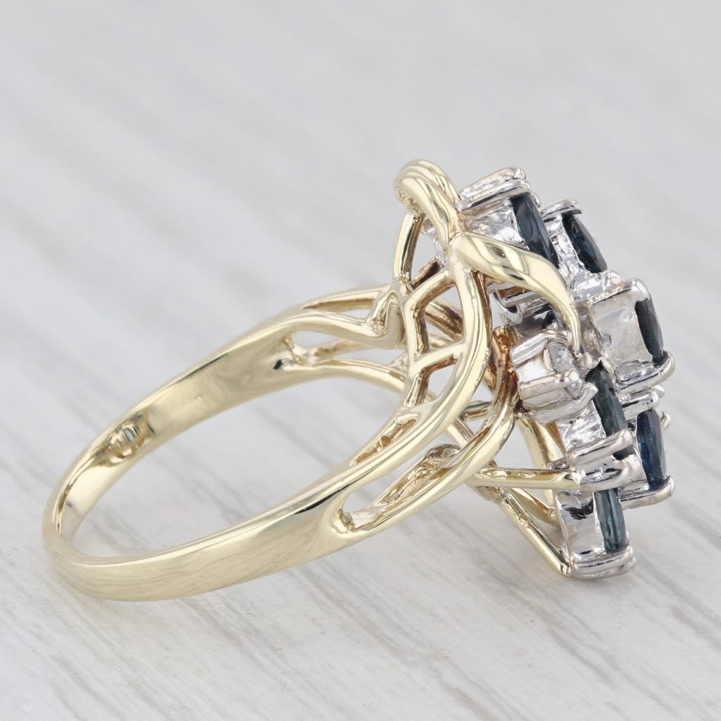 Light Gray 1.70ctw Blue Sapphire Diamond Cluster Ring 14k Yellow Gold Size 6