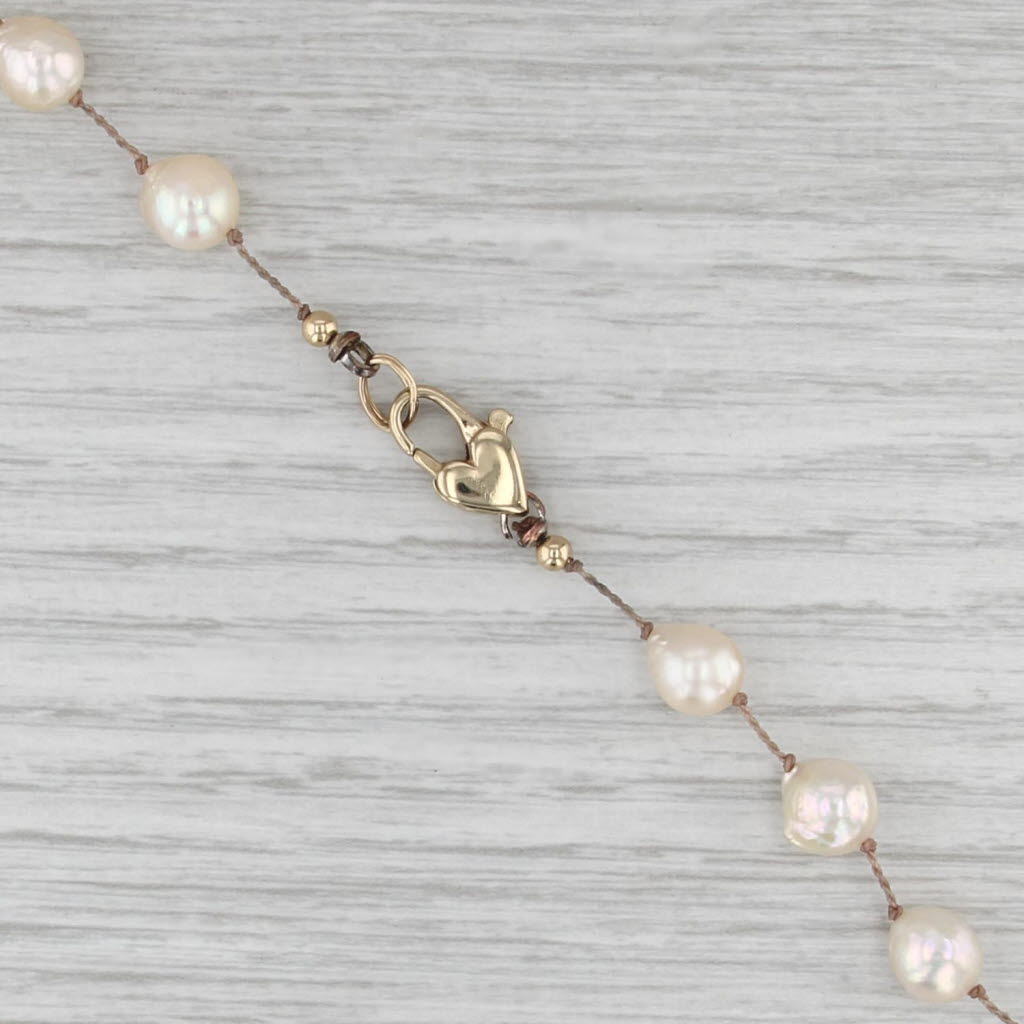 Baroque Cultured Pearls Single String Strand Necklace 14k Gold 17" Heart Clasp