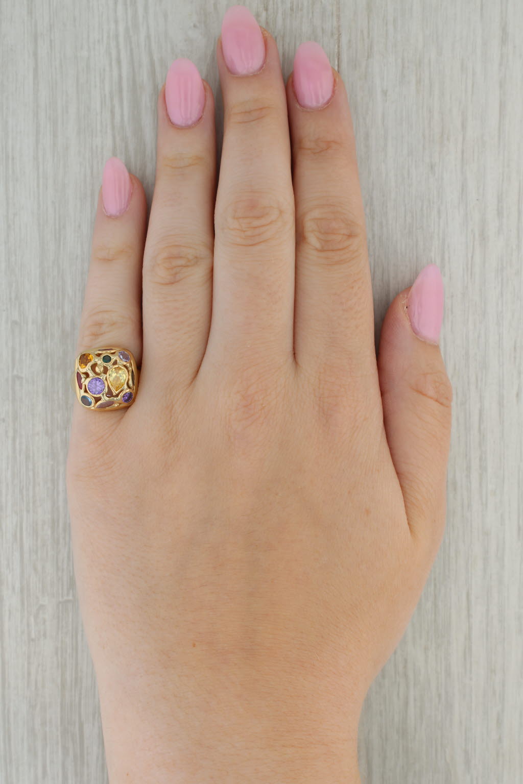 Rosy Brown Gemstone Ring 14k Gold Cubic Zirconia Lab Created Ruby Spinal Sapphire