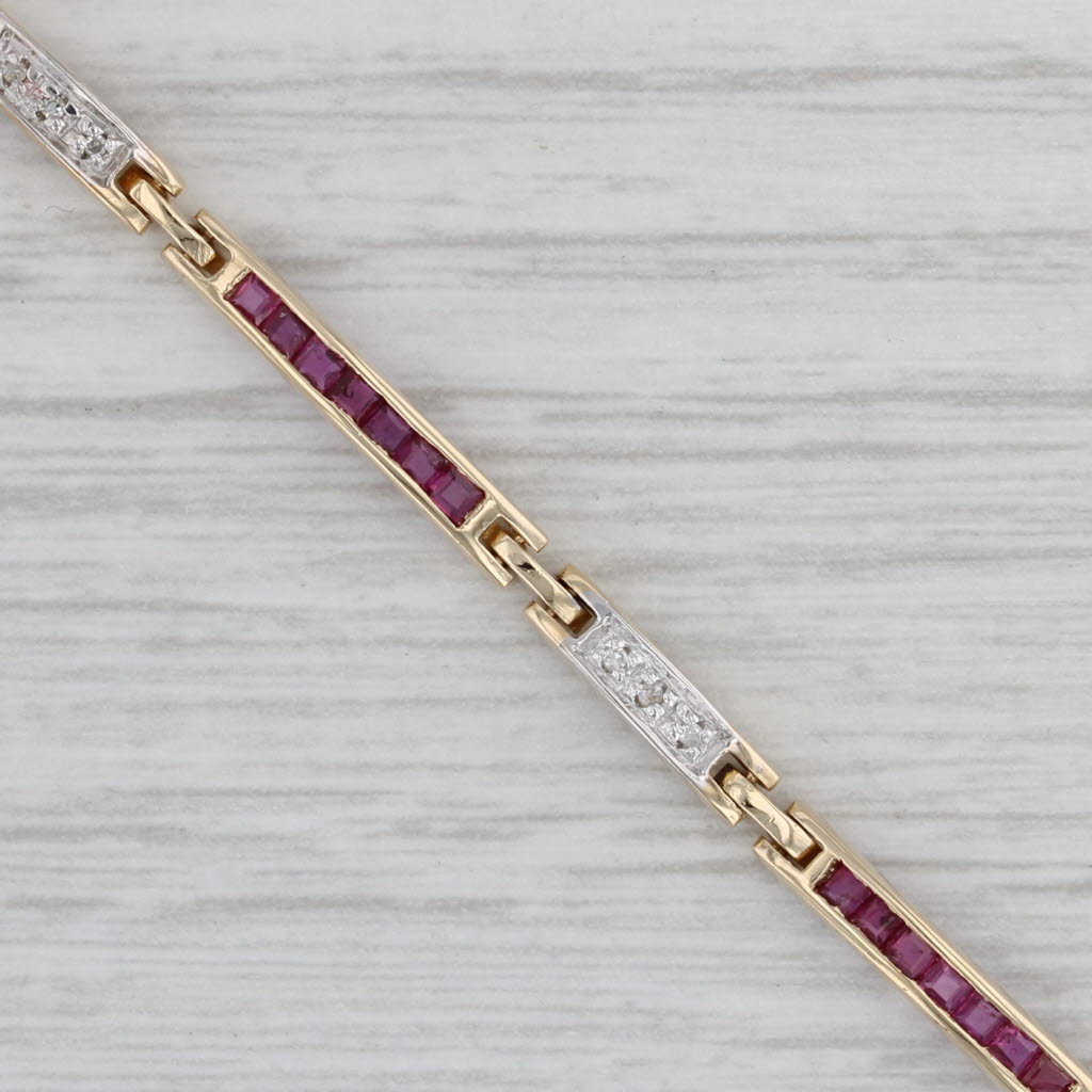 Gray 1.66 Ruby Diamond Bar Link Bracelet 14k Yellow Gold 7.25" 2.7mm