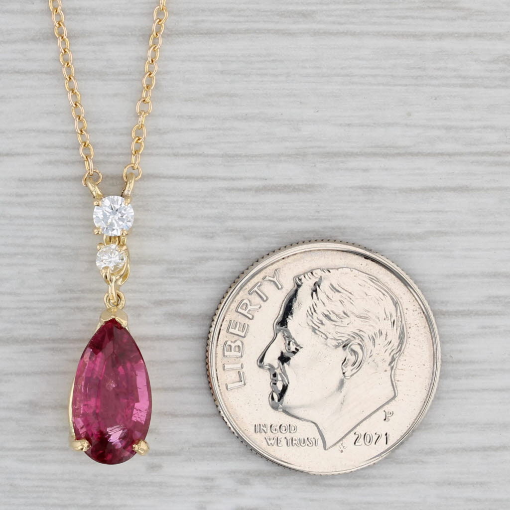 Gray 2.04ctw Rubelite Tourmaline Diamond Pendant Necklace 18k 14k Gold Cable Chain
