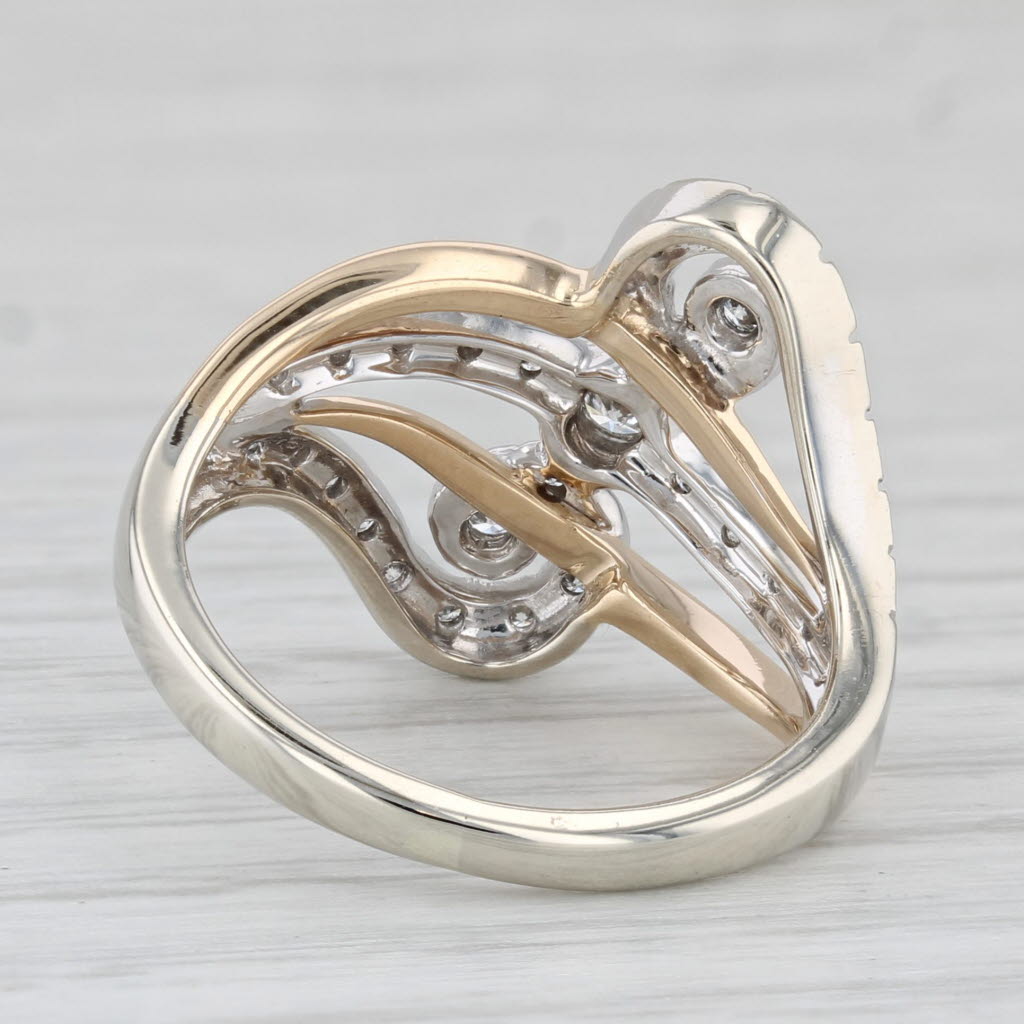 Light Gray 0.40ctw Diamond Swirl Bypass Ring 14k Yellow White Gold Size 6.25