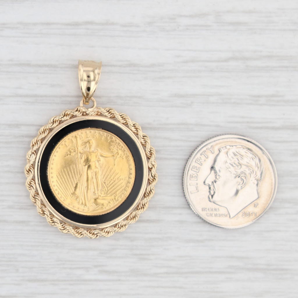 Light Gray 1988 Gold American Eagle Coin Pendant 14k Bezel 22k 1/10oz