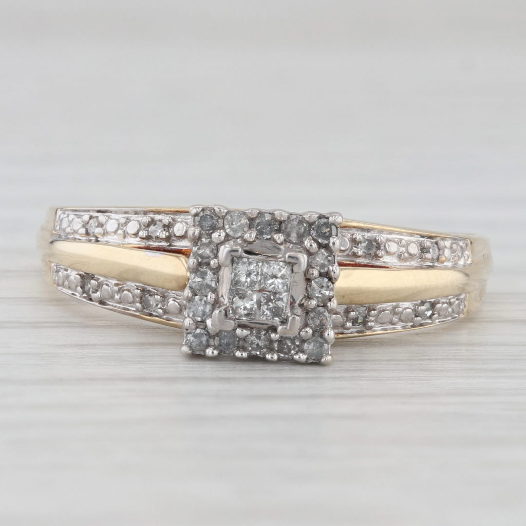 Light Gray 0.21ctw Diamond Halo Engagement Ring 10k Yellow White Gold Size 11