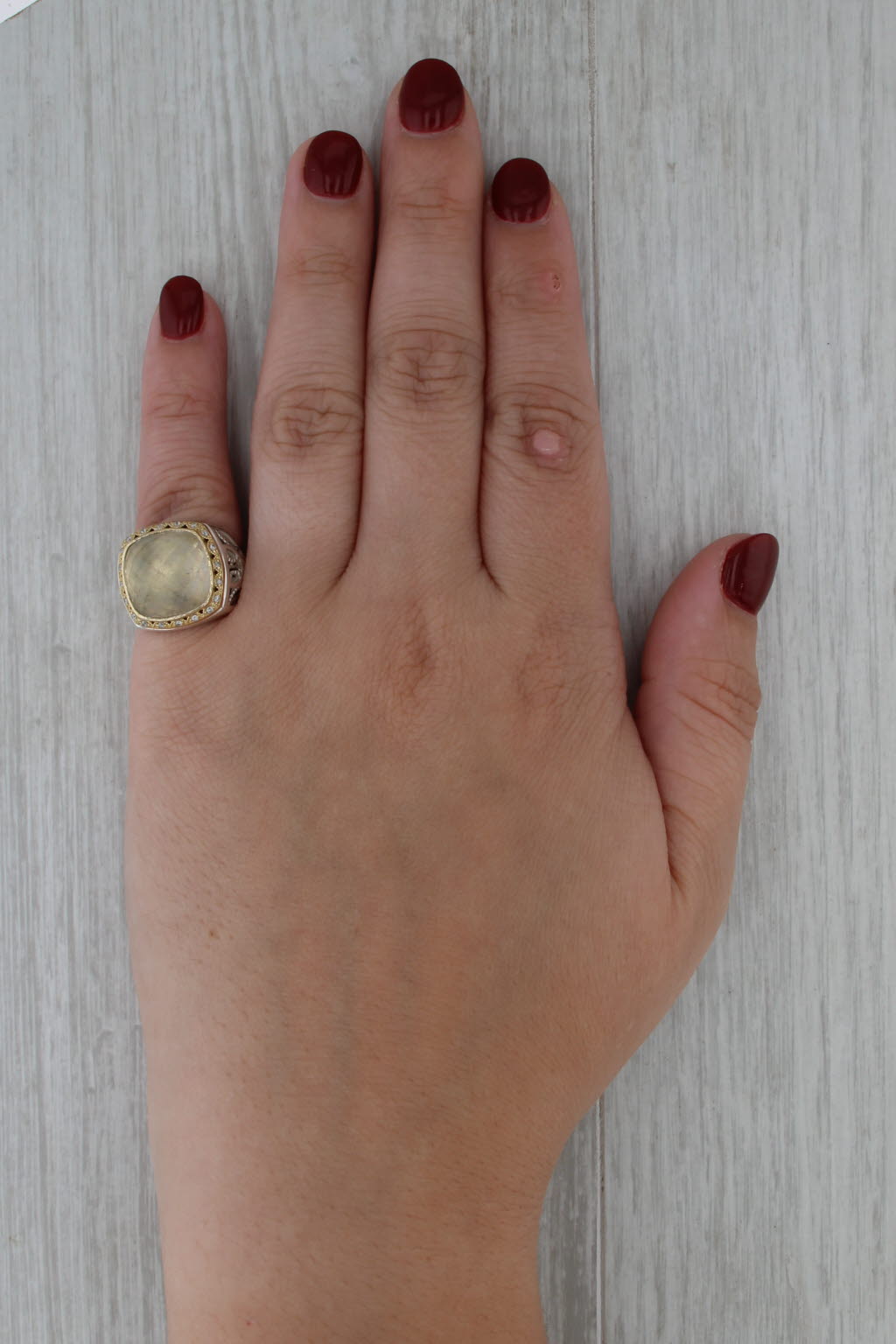 Tacori Quartz Diamond Halo Ring Sterling Silver 18k Gold Size 5 Ornate Cocktail
