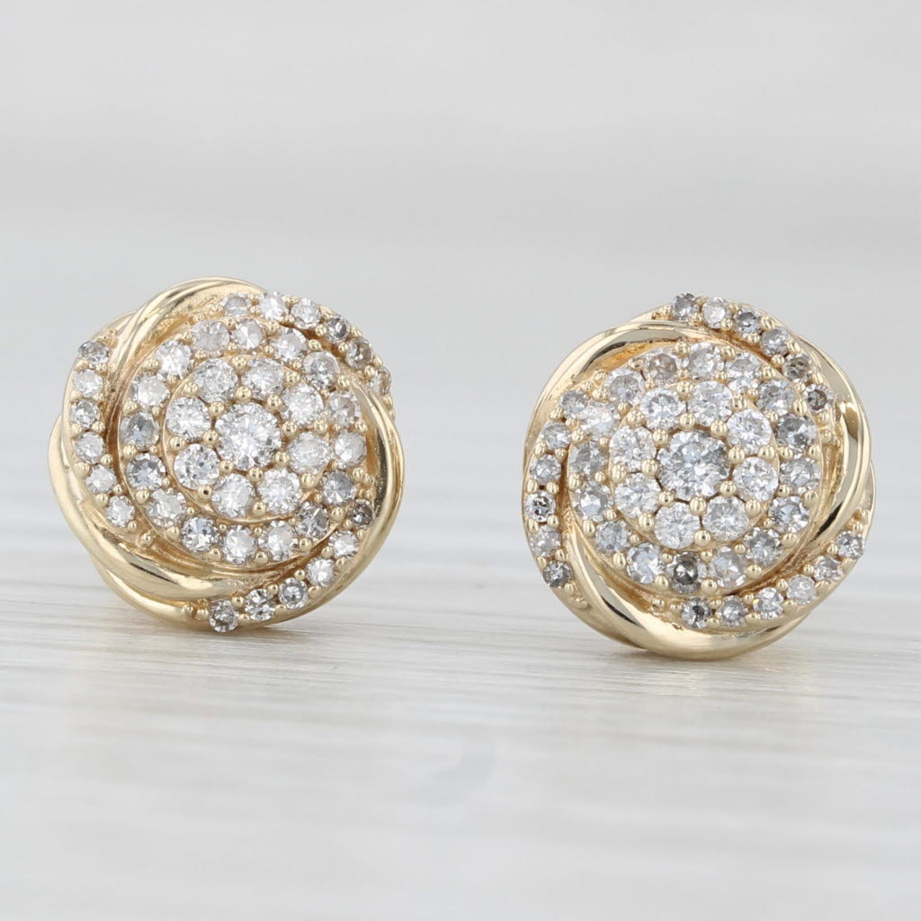 Light Gray 0.18ctw Diamond Cluster Swirl Stud Earrings 10k Yellow Gold