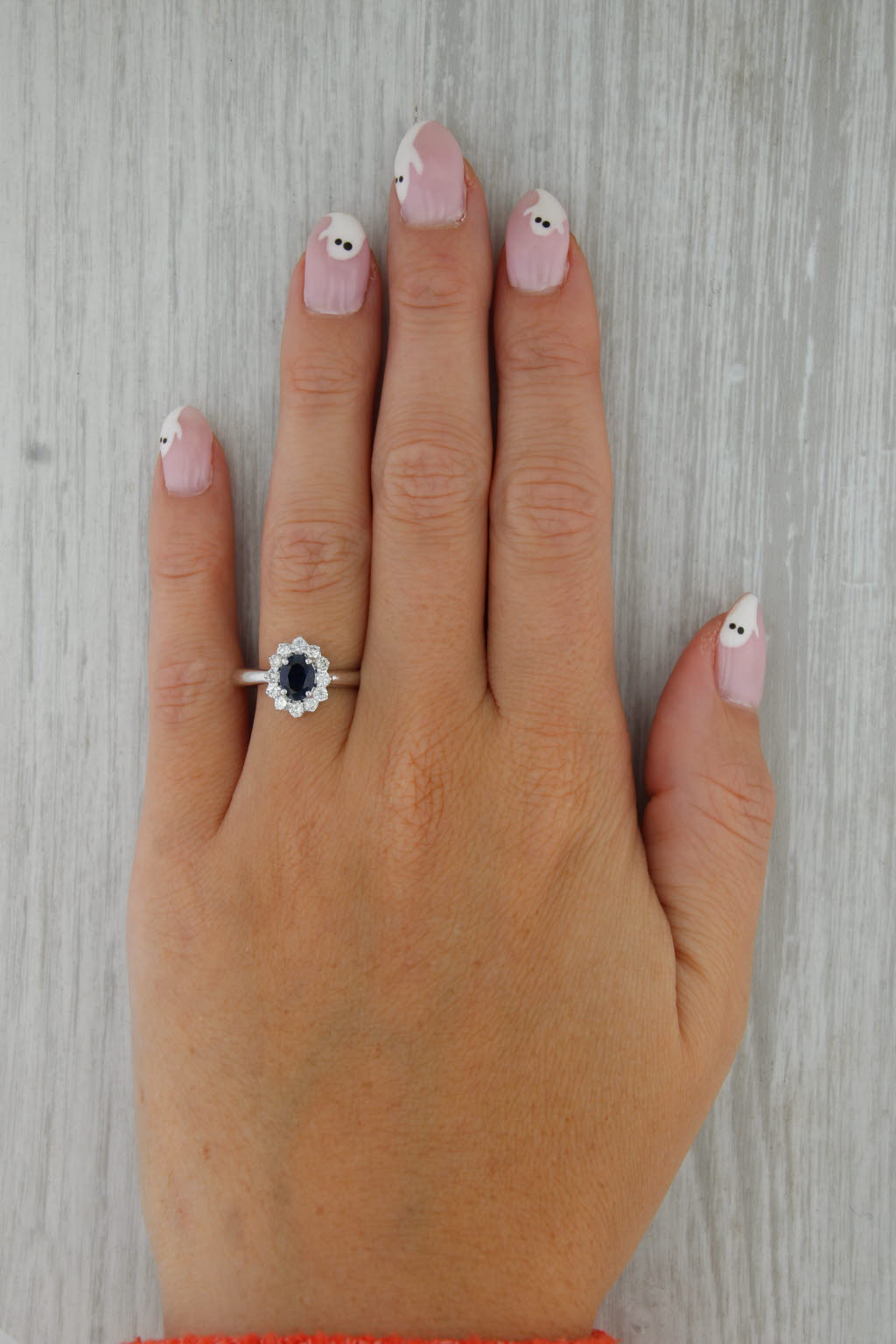1.30ctw Blue Sapphire Diamond Halo Ring 18k White Gold Size 7.25 Engagement