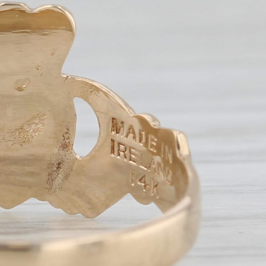 Light Gray Irish Claddagh Ring 14k Yellow Gold Size 5 Made in Ireland