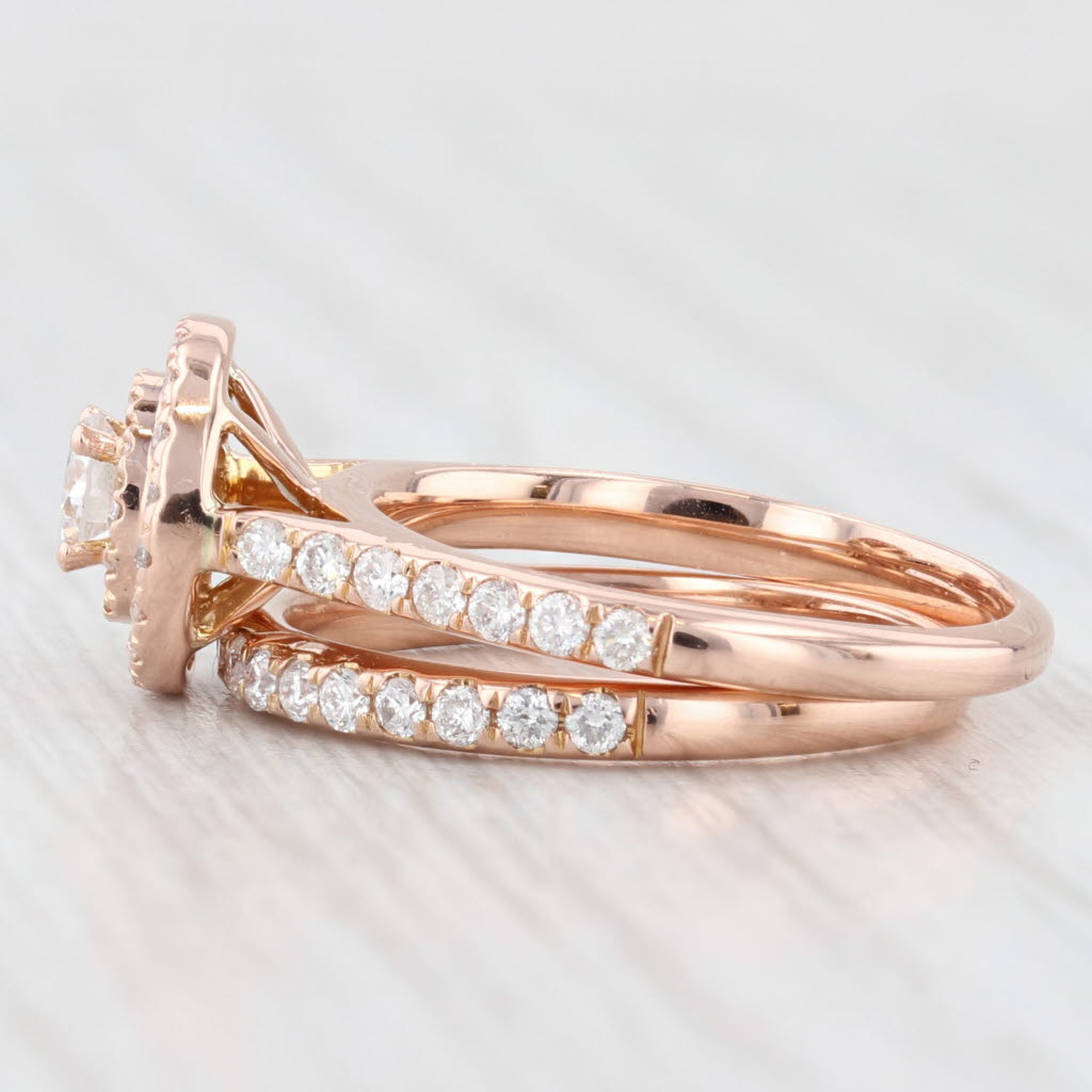 Light Gray 0.87ctw Round Diamond Halo Engagement Ring Wedding Band Bridal Set 14k Rose Gold