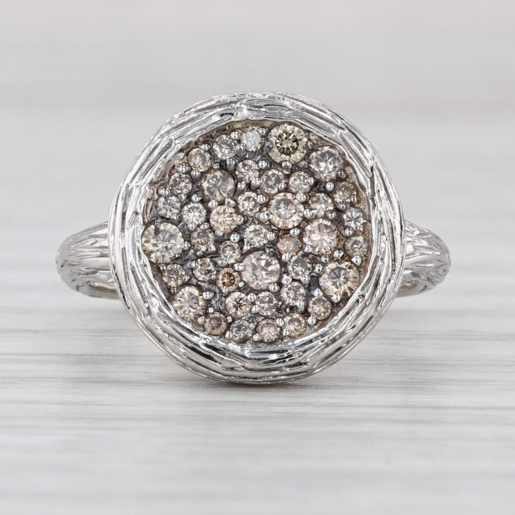 0.51ctw Champagne Diamond Cluster Ring 14k White Gold Size 6.25