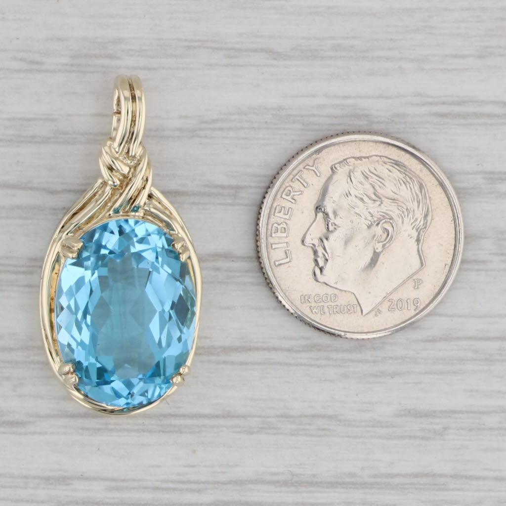 Gray 7.40ct Oval Blue Topaz Enhancer Pendant 10k Yellow Gold Clip Bail