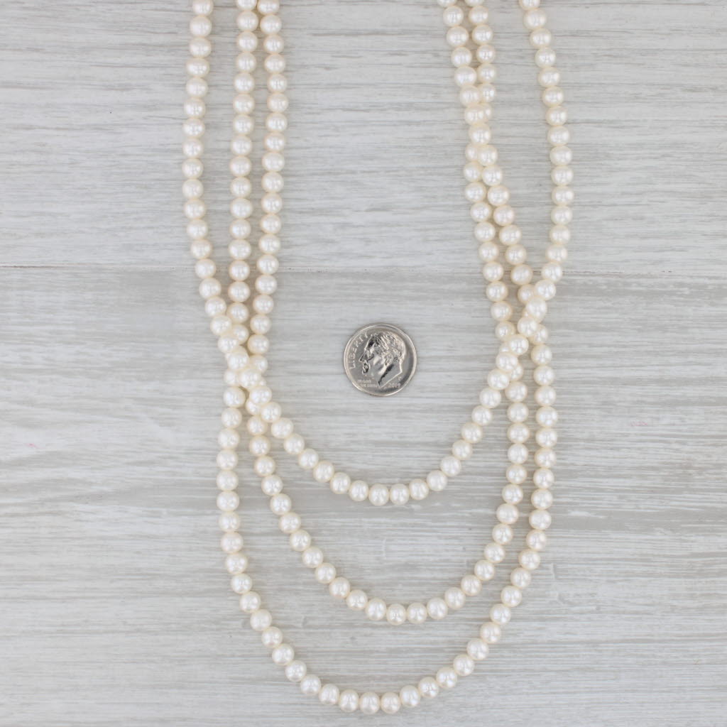 Gray 3-Strand Cultured Pearl Bead Necklace 14k Yellow Gold Clasp 16.5"