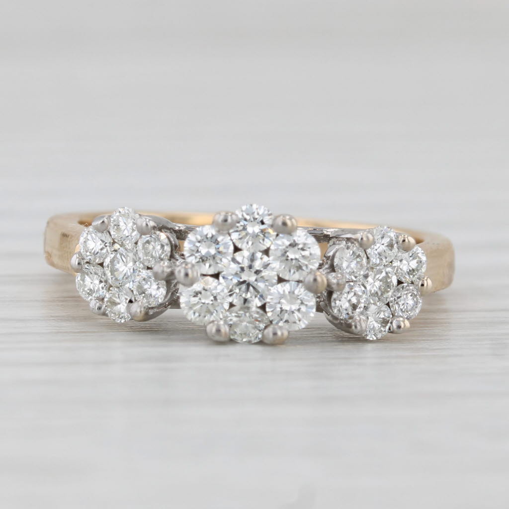 Light Gray 0.67ctw Diamond Clusters Ring 18k White Yellow Gold Size 7.25 Engagement