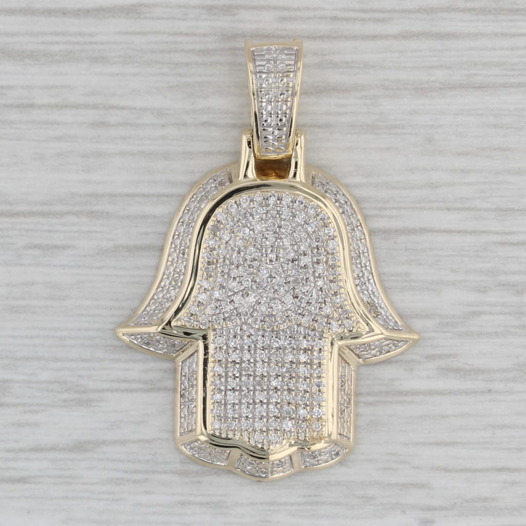 Gray 0.20ctw Diamond Hamsa Hand Pendant 10k Yellow White Gold Talisman