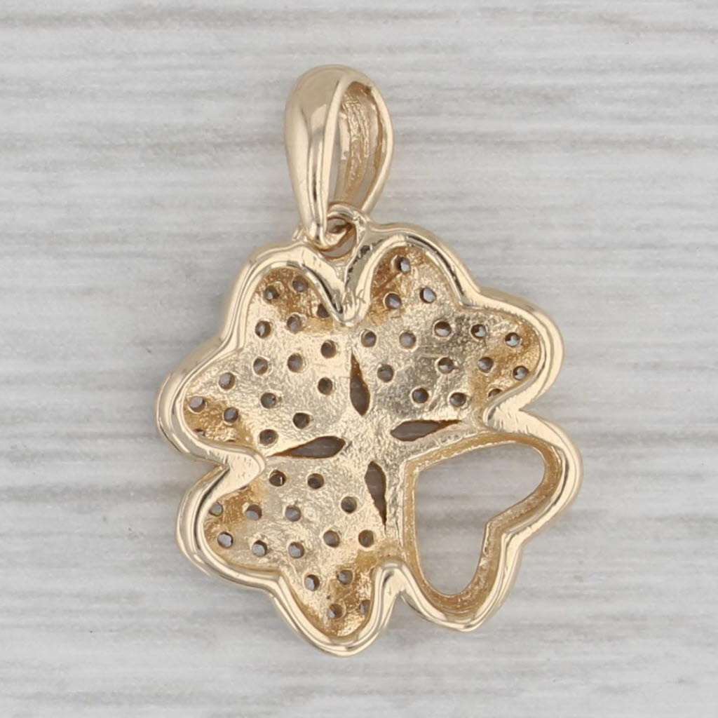 Gray 0.25ctw Cubic Zirconia Shamrock Pendant 14k Yellow Gold 4-Leaf Clover