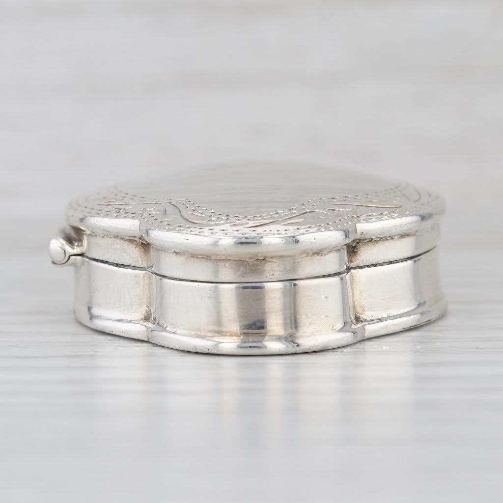 Sterling Silver Snuff / Pill Box Engravable Etched Border Vintage Opens