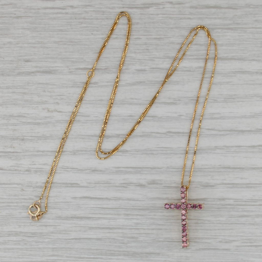 0.52ctw Purple Diamond Cross Pendant Necklace 10k Gold 19-21" Box Chain COA