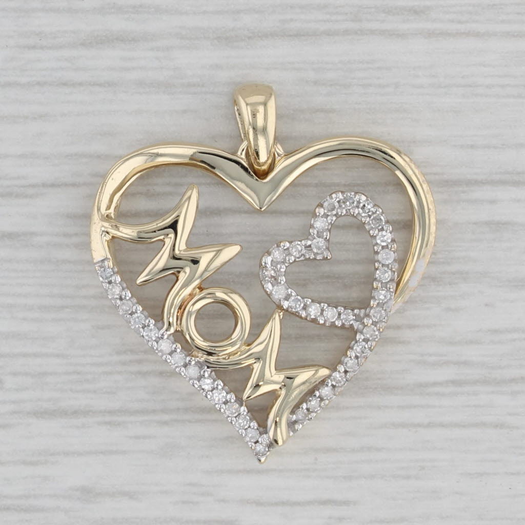 Gray Diamond MOM Heart Pendant 10k Yellow Gold Gift Keepsake