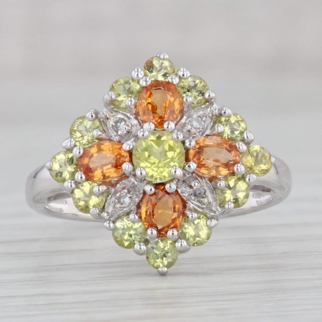 Gray 2.02ctw Tourmaline Mandarin Garnet Diamond Cluster Ring 14k White Gold Size 8