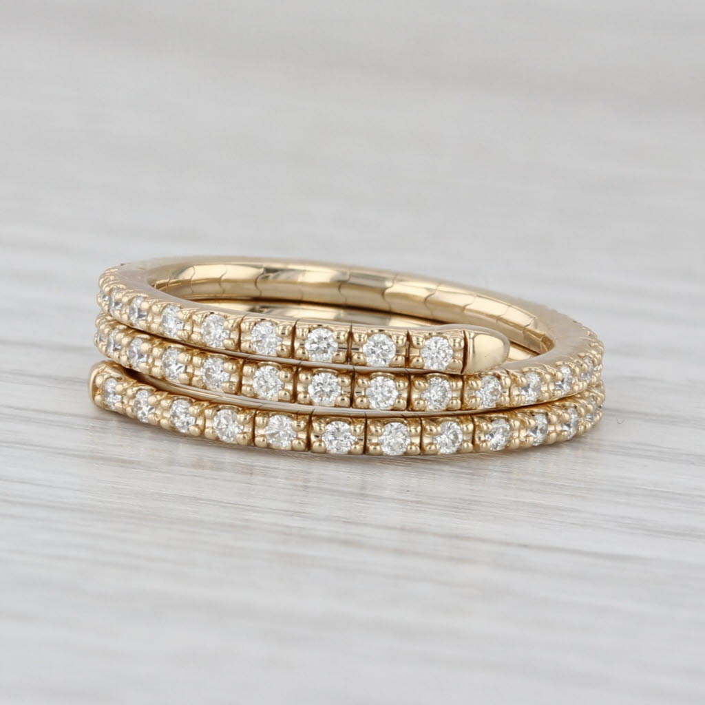 0.62ctw Diamond Wrap Coiled Band Bypass Ring 14k Gold Flexible Size Stackable