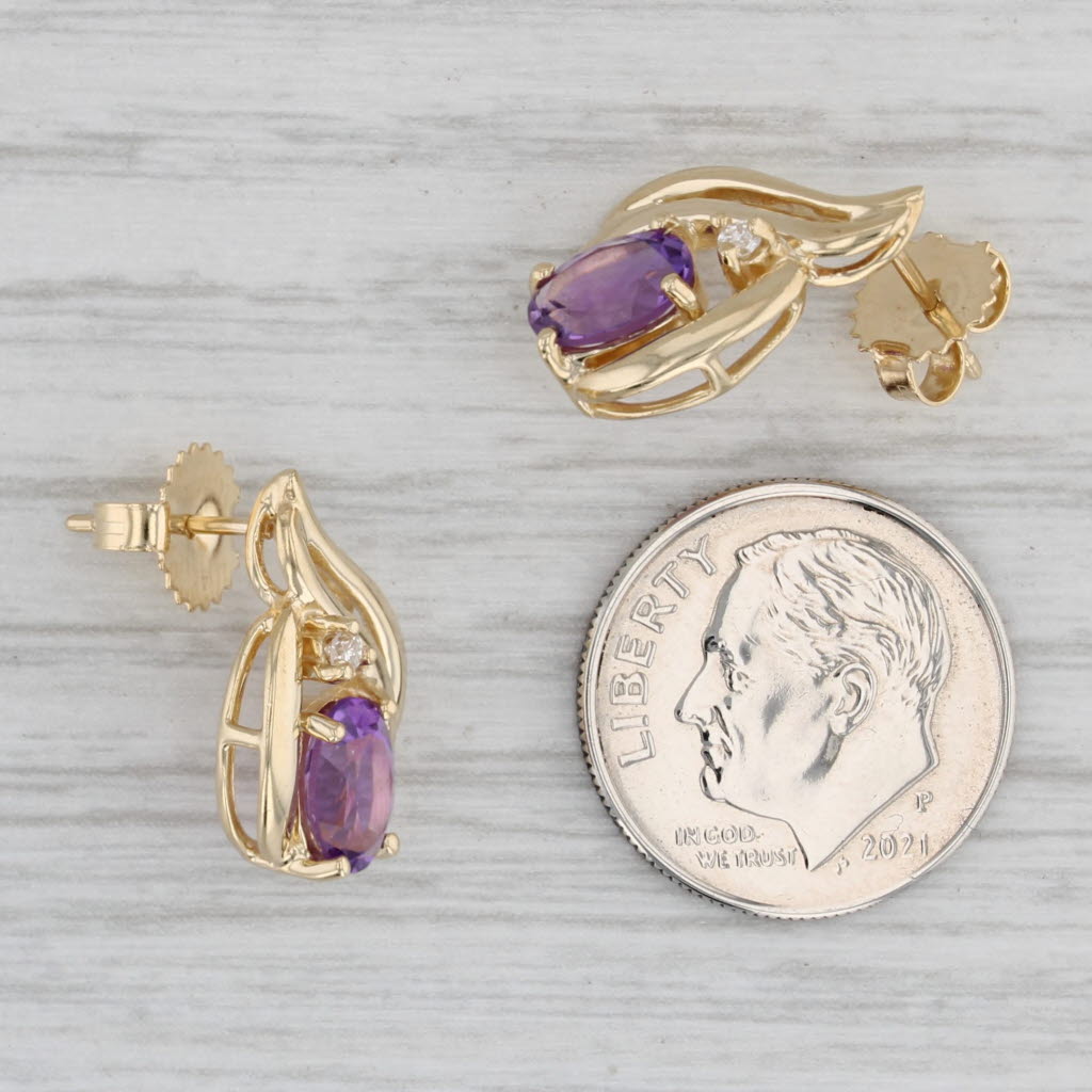 Gray 1.54ctw Amethyst Diamond Teardrop Earrings 14k Yellow Gold Studs