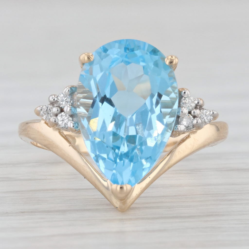 Light Gray 5.81ctw Blue Topaz Pear Diamond Ring 14k Yellow Gold Size 6.75