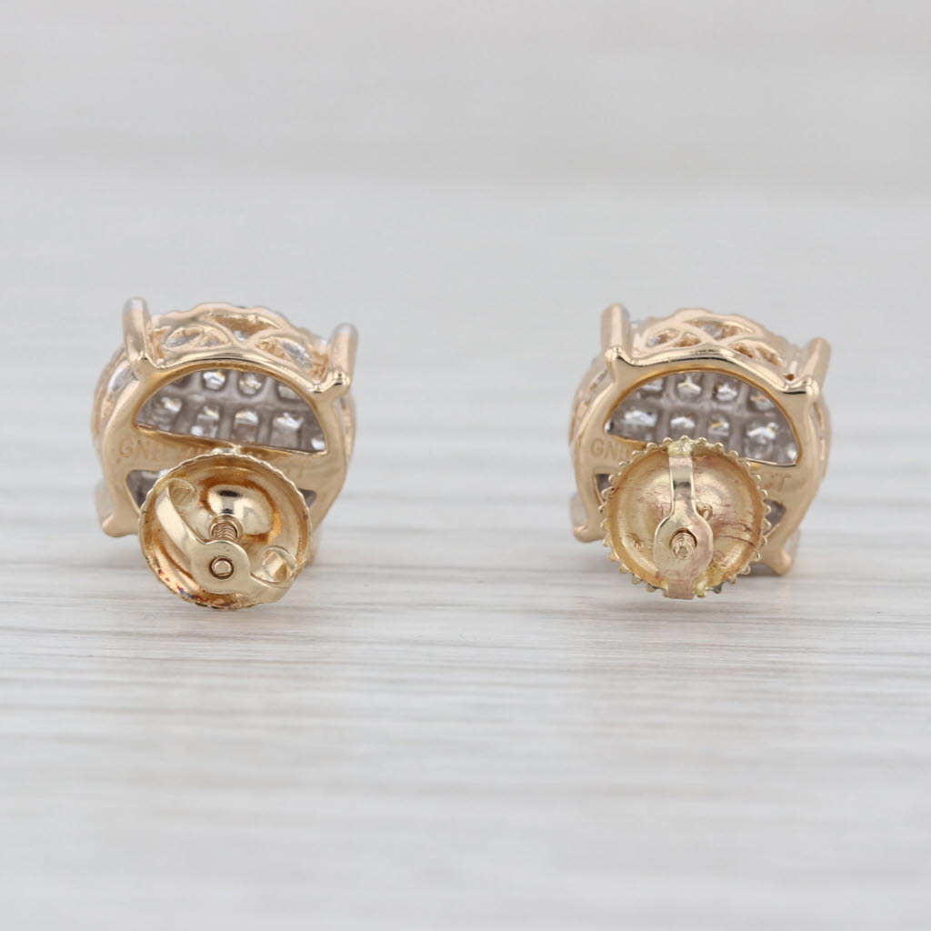1ctw Diamond Cluster Stud Earrings 14k 10k Yellow Gold Round Studs