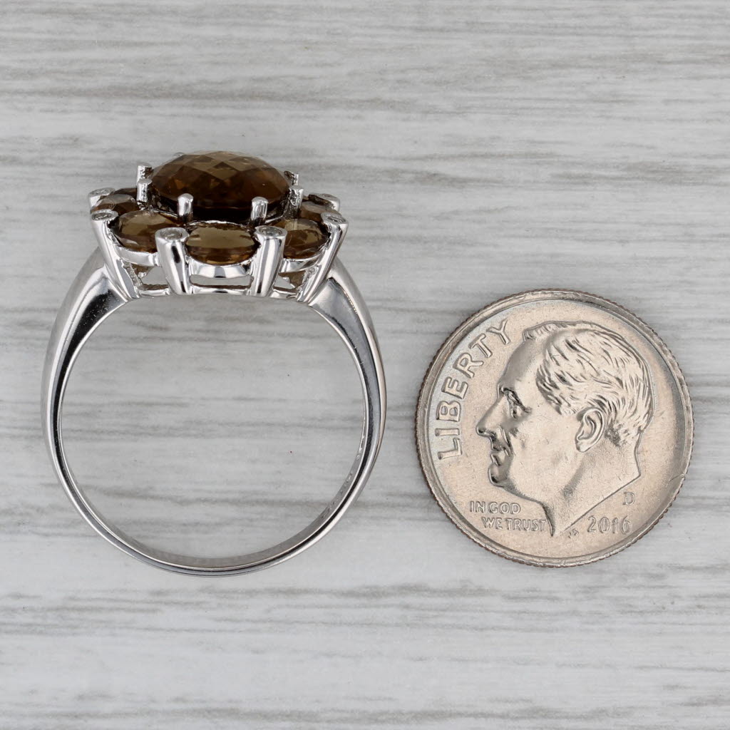 Gray 5.87ctw Brown Citrine Flower Diamond Ring 14k White Gold Cocktail Size 9.25