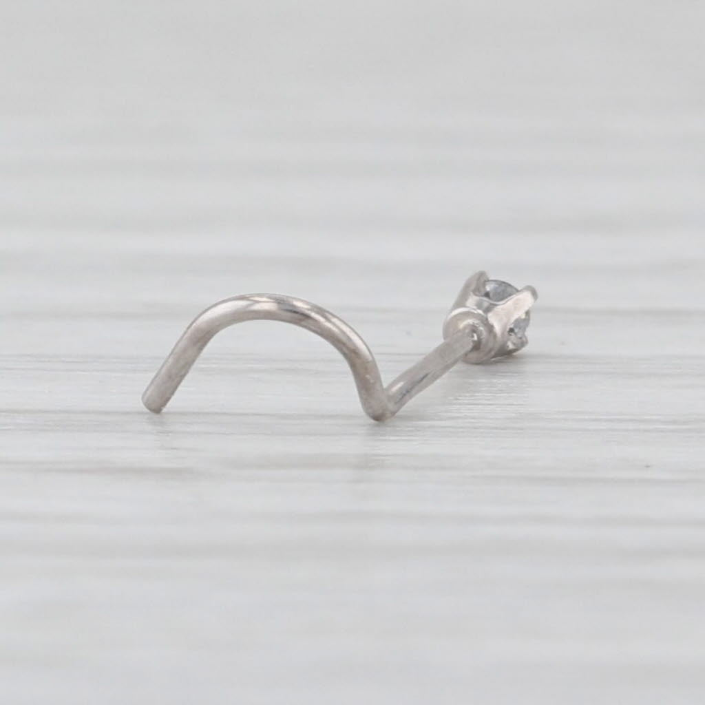 New White Sapphire Nose Stud 14k White Gold Round Solitaire Curved Post Piercing