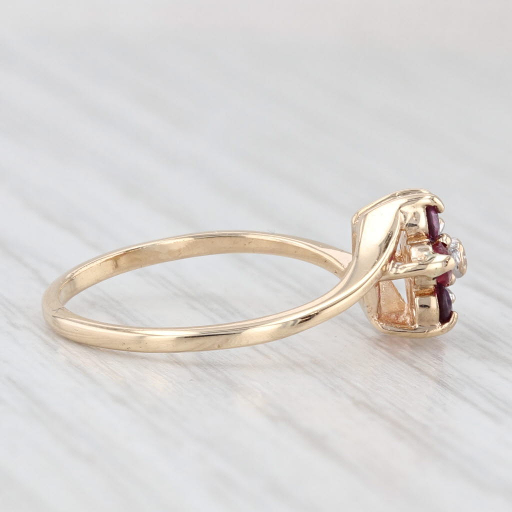 Light Gray 0.25ctw Ruby Diamond Flower Ring 10k Yellow Gold Size 6 July Birthstone