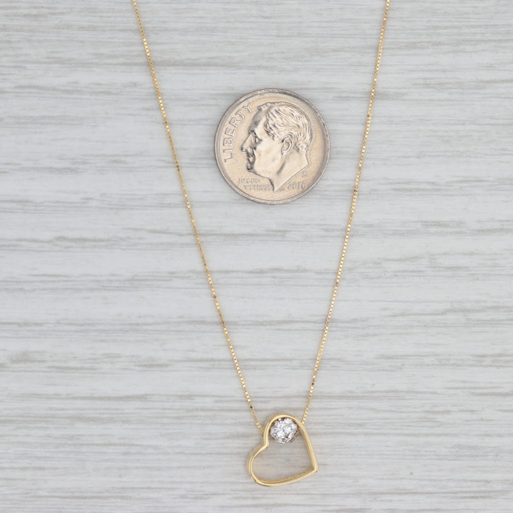 Glass open Heart Pendant Necklace 14k Yellow Gold 18.75" Box Chain