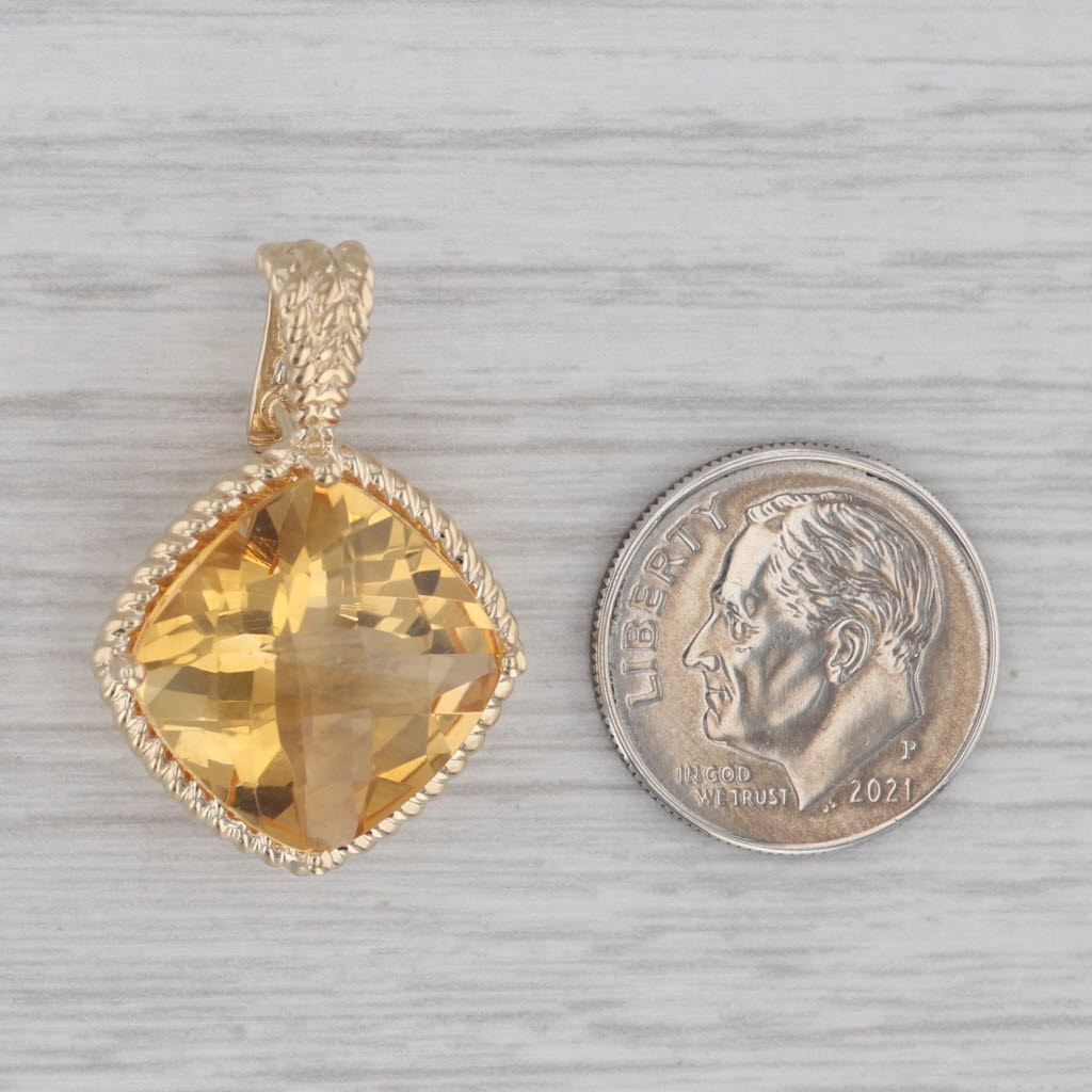 Gray 12ct Citrine Pendant14k Yellow Gold Statement Drop Clip Bail