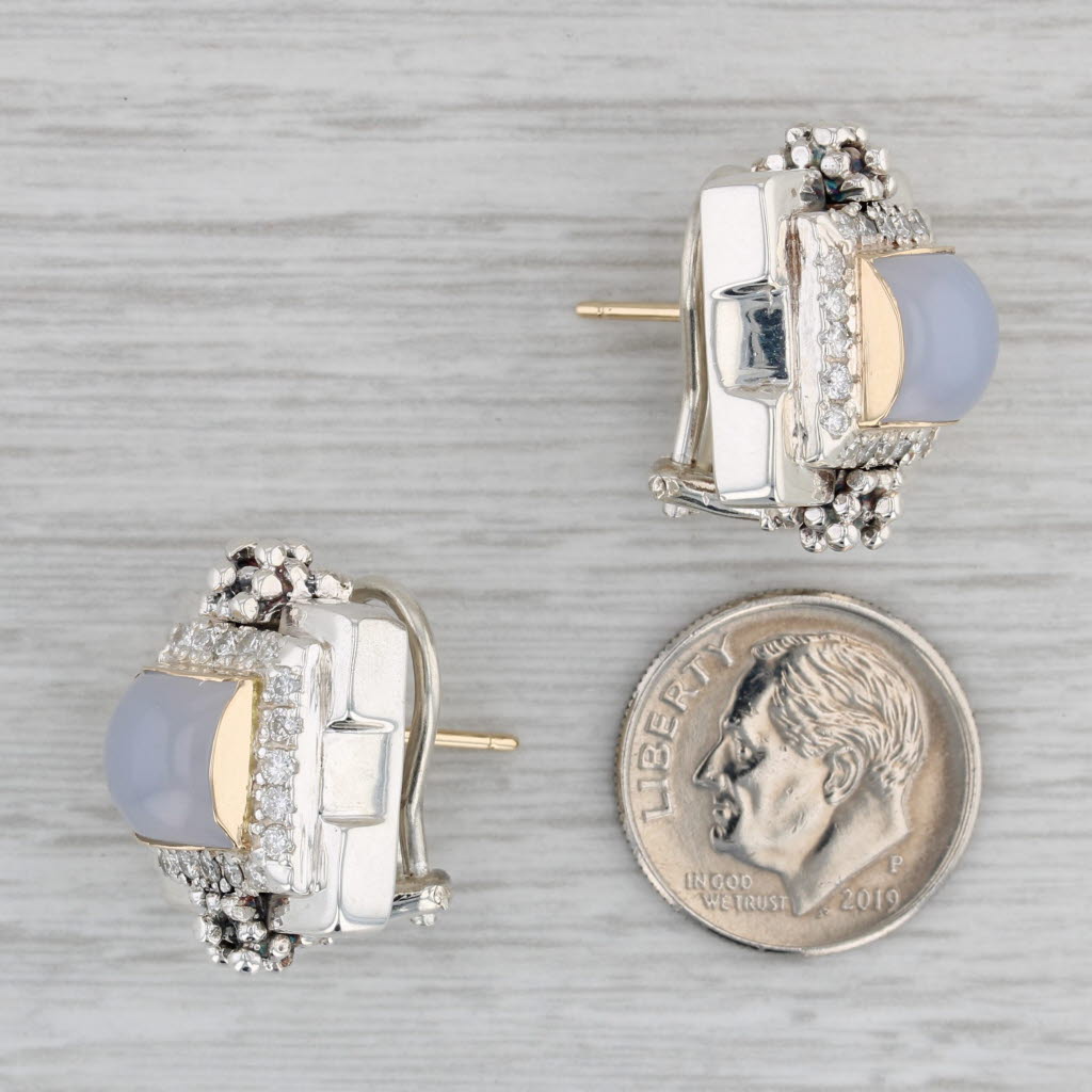 Gray Michael Dawkins Chalcedony Earrings Sterling Silver 14k Gold Pierced Omega Backs