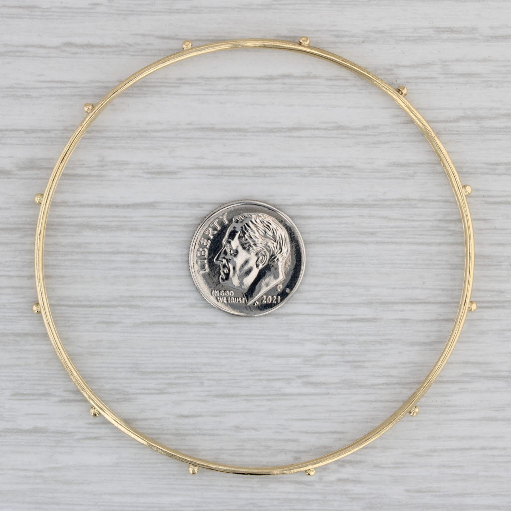 Gray Granulated Dots Bangle 18k Yellow Gold Bracelet 8" 2.5mm Emily Armenta