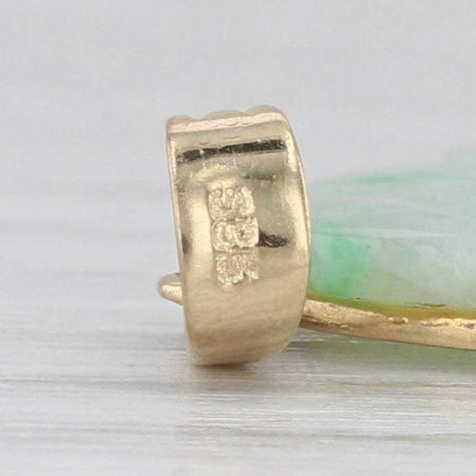 Green Jadeite Jade Carved Large Bag Pendant 14k Gold Insect Jewelry
